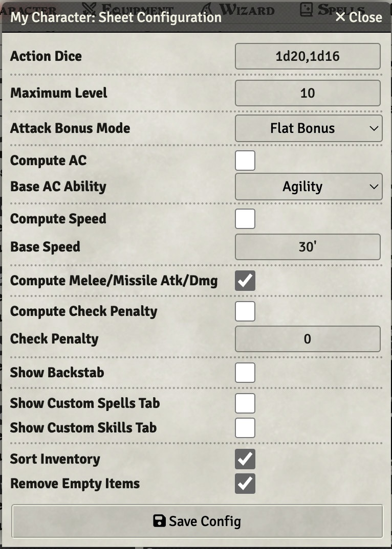 Action Dice Config