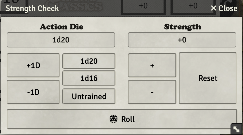 Action Dice Roll Dialog