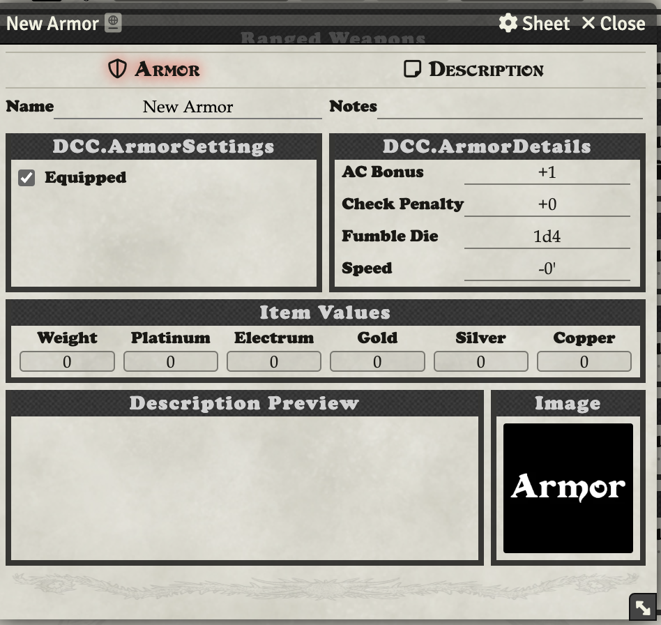 Armor Edit Dialog