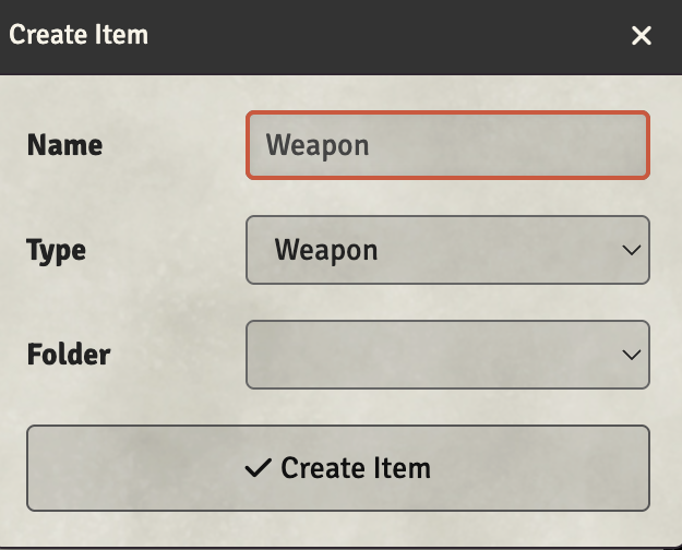 Create Item Dialog