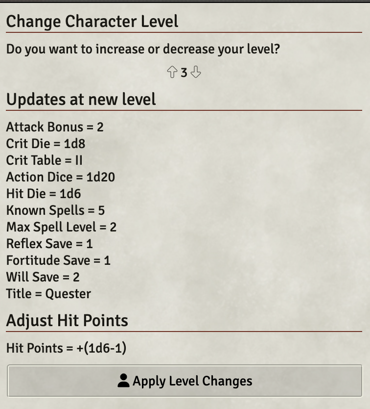 Level Up Dialog