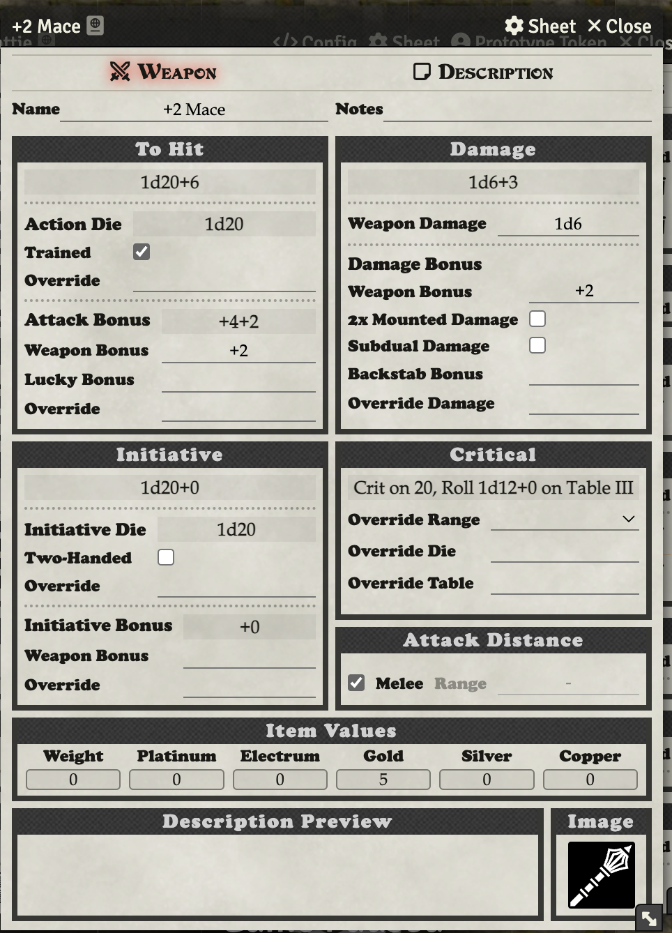 Weapon Edit Dialog